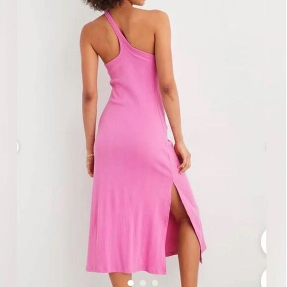 Aerie Pink Ribbed One-Shoulder Dress Women's Size Small - Picture 2 of 11